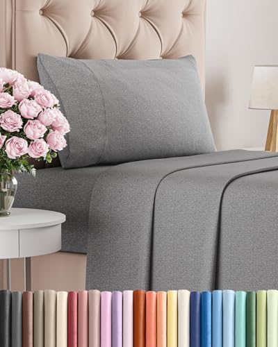 Twin Size 3 Piece Sheet Set - Breathable & Cooling Sheets - Heathered Grey by CGKUnlimited