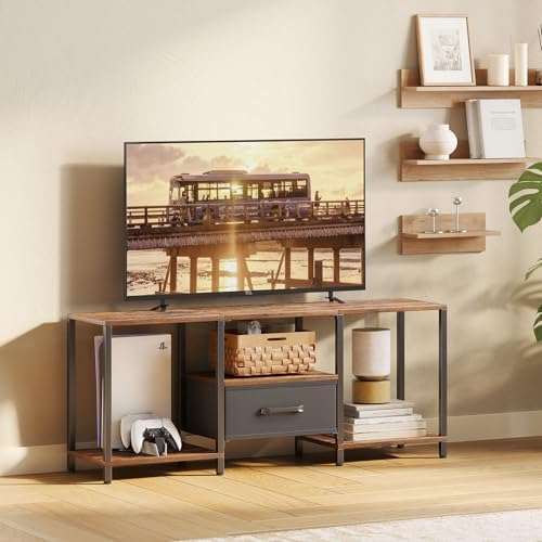 JARHETUN TV Stand with Fabric Drawer for 55 Inch TV, Entertainment Center with Open Shelves, Media TV Console Table for Living Room, Bedroom, Rustic Brown - Image 7
