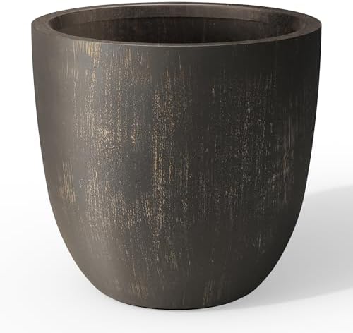 Kante Accent Round Bowl Vintage BRN Concrete Planter 14" Dia, Outdoor by Unknown