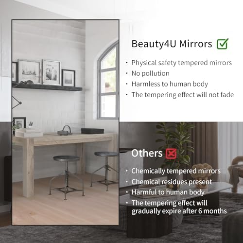 Beauty4U 76" x 34" Full Length Mirror with Stand, Black Large Floor Mirror - Image 4