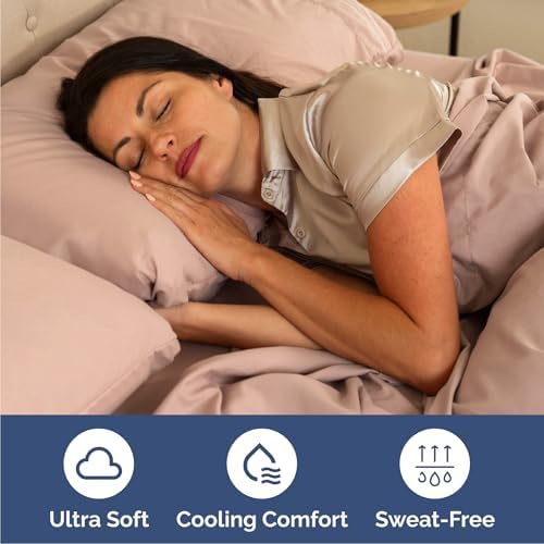 Queen Size 4 Piece Sheet Set - Comfy Breathable & Cooling Sheets - Mauve - Image 4