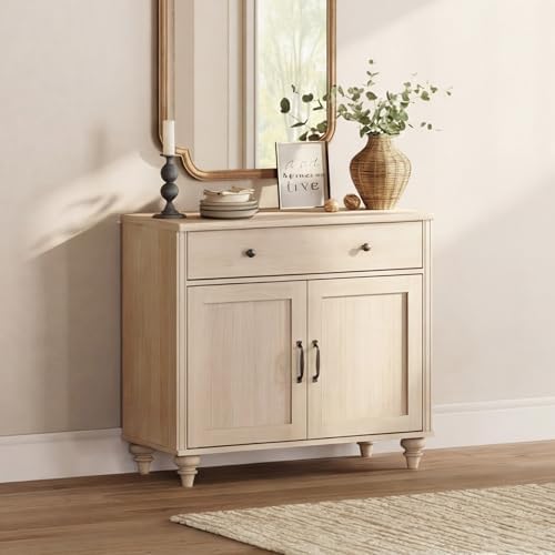 WAMPAT Farmhouse Buffet Cabinet with Doors & Drawer, Light Oak, 34 inch - Image 5