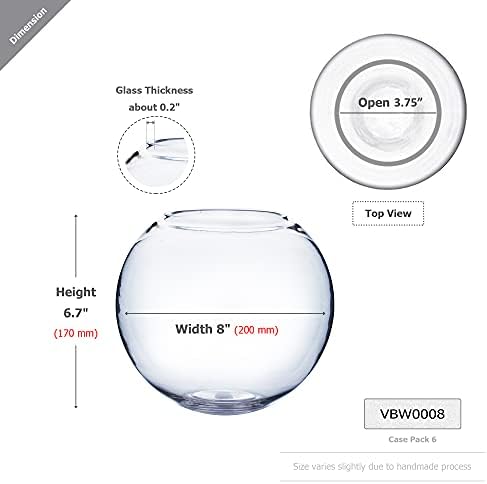 WGV Bowl Glass Vase, Diameter 8", Height 6.5", Open Width 3.75", (Multiple Sizes Choices) Clear Bubble Planter Terrarium Fish Bowl for Wedding Event Home Decor, 1 Piece (VBW0008) - Image 2