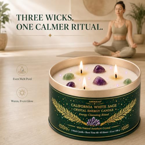 Sage Candle for Cleansing, 3 Pack Scented Candle Jar Candles with Crystals - Image 5