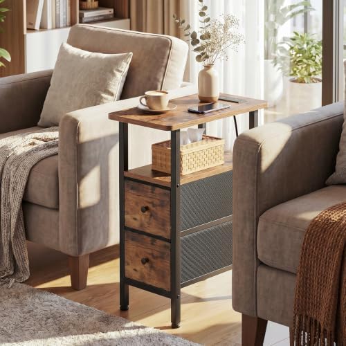 LOAKEKEL Narrow End Table with Charging Station, Small Nightstand - Image 2
