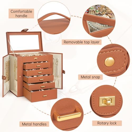 AKOZLIN 6-Tier Jewelry Box Organizer 5 Drawers Storage Extra Large Orange - Image 4