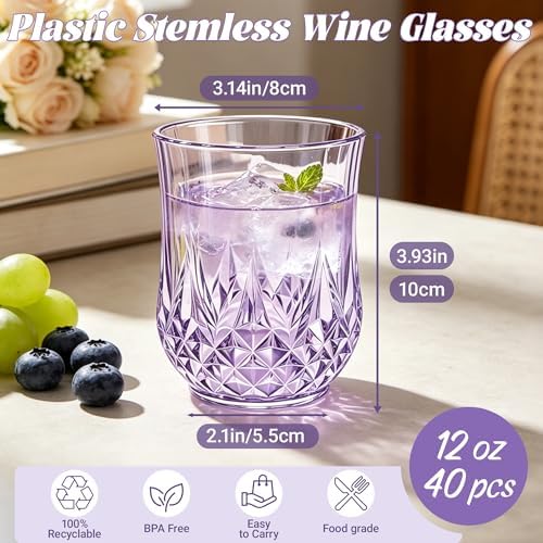 40 Pack Plastic Stemless Wine Glasses, 12oz Unbreakable Wine Cups - Image 2