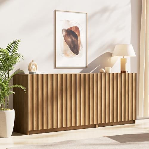 Modern Buffet Cabinet with Storage, 78.7" Tall Fluted Arched Sideboard Cabinet w/Adjustable Shelves, Wooden Modular Coffee Bar for Dining Room, Kitchen, Living Room, Entryway, Natural by Unknown