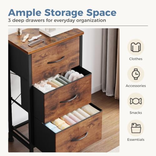 DUMOS 3 Drawer Nightstand for Bedroom, Small Night Stand Chest of Drawers - Image 4