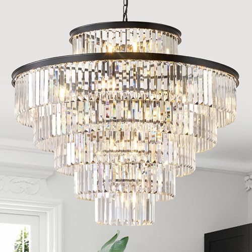 CATINER 36" Large Crystal Chandelier,23-Light Modern Black Light Fixture by CATINER