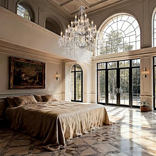 Wellmet Chrome Chandelier Light Fixture, Luxury Maria Theresa Crystal Chandeliers for High Ceiling Foyer, 24 Lights Hanging Pendant Light for Living Room EntryWay Hall Staircase Large 35.66" - Image 2