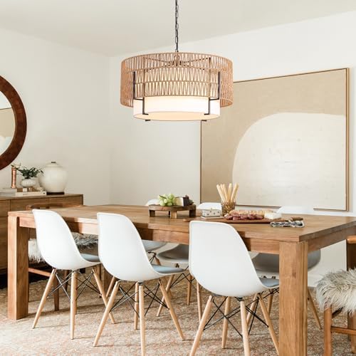 6-Light Large Rattan Chandelier for Dining Room, 25.6" Boho Pendant Light - Image 5