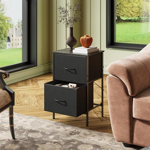 WLIVE Nightstand Set of 2, 2 Drawer Dresser for Bedroom, Small Dresser with 2 Drawers, Bedside Furniture, Night Stand, End Table with Fabric Bins for Bedroom, Dorm, Charcoal Black - Image 2