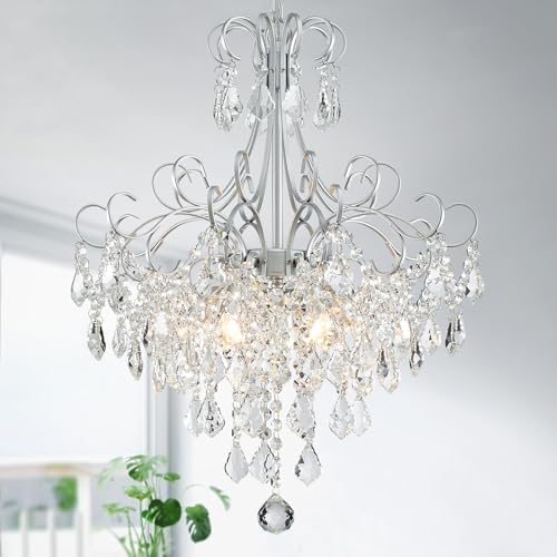 WUZUPS Crystal Chandelier 5-Light Pendant Ceiling Light Modern Lighting Fixture for Dining Room Hallway Bedroom Kitchen Bathroom, H 22.4" x W 18.3", E12 Base, Silver by WUZUPSNEWARRIVALCHANDELIERS