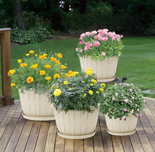 Quarut 4 Pack 10 inch Flower Pots,Plastic Plants Pots Outdoor - Image 5