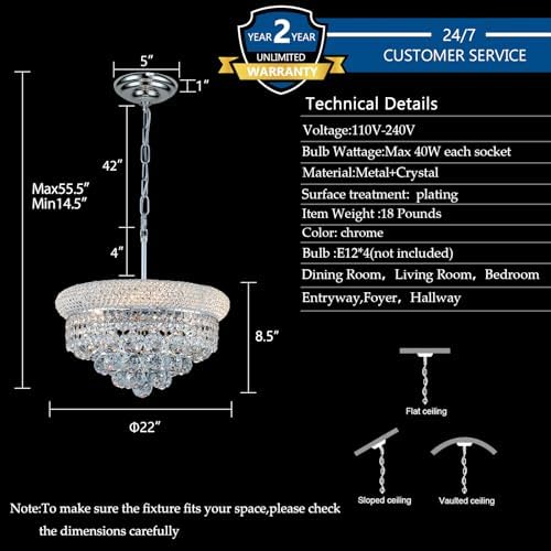 Chrome Crystal Chandeliers for Dining Room，4-Lights D15 Inch - Image 5
