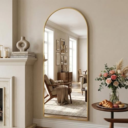 Suidia 71"x27" Arched Full Length Mirror with Stand, Gold Floor Mirror - Image 3