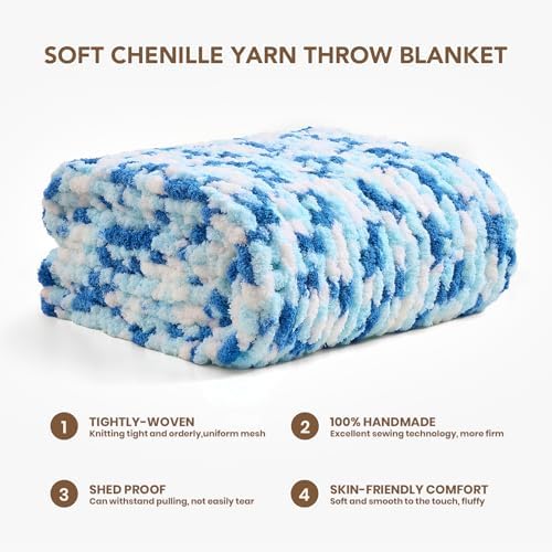 L'AGRATY Chunky Knit Throw Blanket for Couch, 50 x 60 Inches, Blue White - Image 2