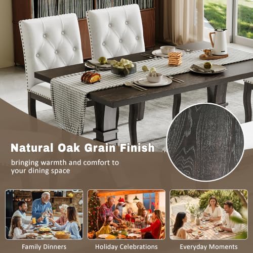 LUMISOL 6-Piece Dining Table Set with Bench, Farmhouse Kitchen Table Set with 4 Upholstered Button Tufted Chairs, Nailhead Trim & Curved Wood Legs, Espresso - Image 4