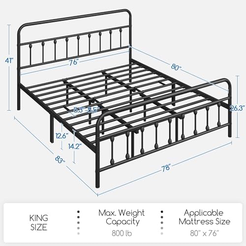 Yaheetech King Metal Platform Bed Frame, Victorian Headboard & Footboard - Image 2