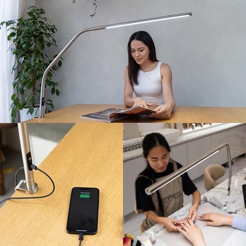 daylight Slimline 4™ LED Table Lamp in Brushed Steel - 6,000K, 3,200 Lux, 4 Brightness Levels, USB-C Charging Port, Anti-Glare Diffuser, Flexible Design, Art & Craft, Sewing, Nail Salon - Image 6