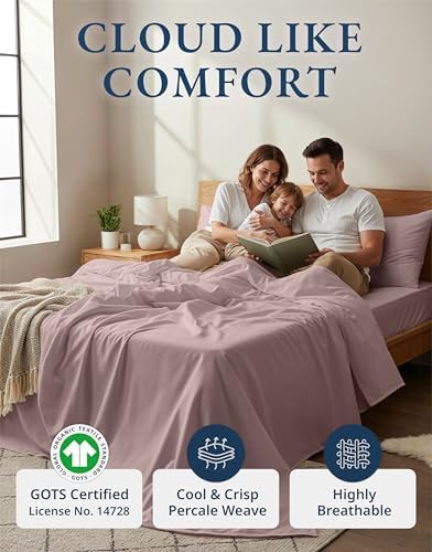 LANE LINEN Full Size Bed Sheets 100% Organic Cotton Cooling Soft - Lilac - Image 2