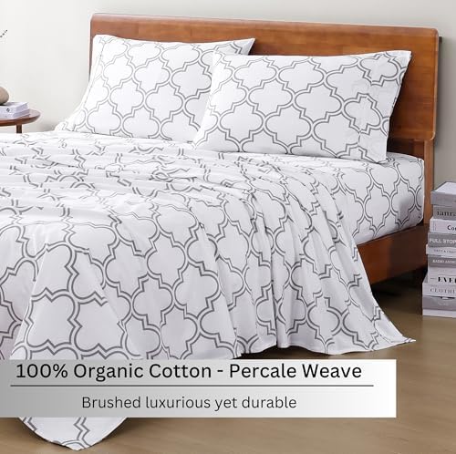 LANE LINEN Twin Sheet Set 100% Organic Cotton Soft 3pc Percale - Trellis - Image 3
