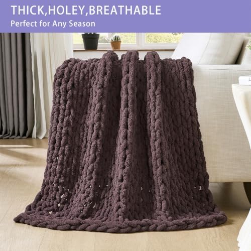 Bigacogo Chunky Knit Throw Blanket for Couch, 40x80 inches, Chocolate - Image 4