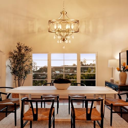 Crystal Chandeliers for Dining Room,17.7" Brushed Nickel 6 Lights Hanging Pendant Lighting Fixture Metal Farmhouse Chandelier for Kitchen Island Entryway Living Room - Image 2