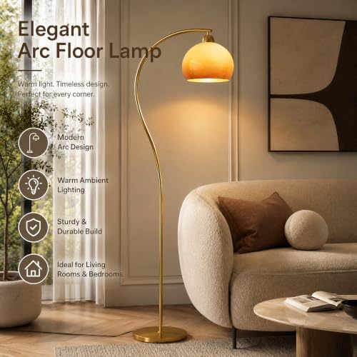 Gold Arc Floor Lamp with Orange Glass,61.8” Arch Lamp for Living Room - Image 2