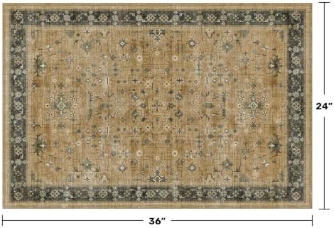 Hazo Haus Washable 2x3 Entry Rug Front Door Indoor, Bohemian Kitchen Floor Rug, Non-Slip & Stain Resistant, Vintage Rustic Brown and Charcoal Olive Farmhouse Floral Décor - Image 2