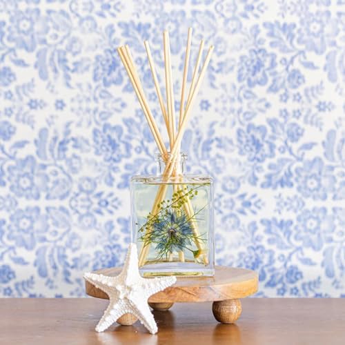Rosy Rings Sea Salt Mist Accent Diffuser, Single Piece, 4 oz Last 4-6 Months Small Glass Reed with Floral Embedded Flowers Coastal Aroma, Bathroom Bedroom Livingroom Spa Decor Luxury Gift by RosyRings