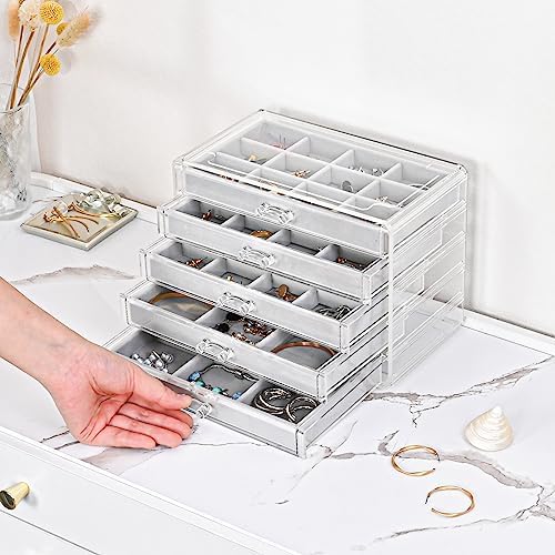 ProCase Earring Holder Organizer Jewelry Box with 5 Drawers, Grey - Image 3