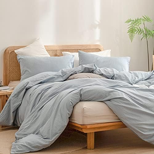 BESTOUCH Cotton Solid Duvet Cover Set Cornflower Blue Oversized Queen - Image 4