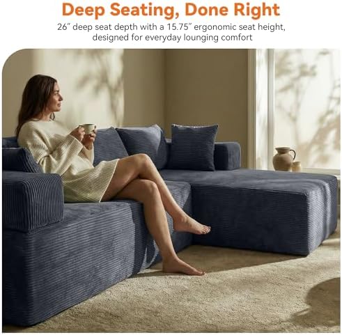 MONVANE 106" L-Shaped Modular Sectional Sofa, Charcoal Grey - Image 5