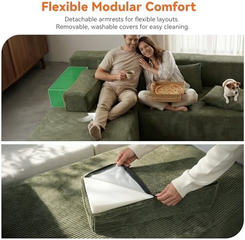 MONVANE 106" L-Shaped Modular Sectional Sofa, Green - Image 4