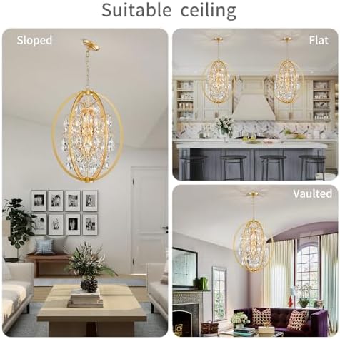 WUZUPS Globe Crystal Chandelier Raindrop Pendant Flushmount Ceiling Light Modern Lighting Fixture for Bedroom Hallway Bar Kitchen Bathroom, H 23.6" x W 19.7", Gold, 8 E12 Base - Image 6