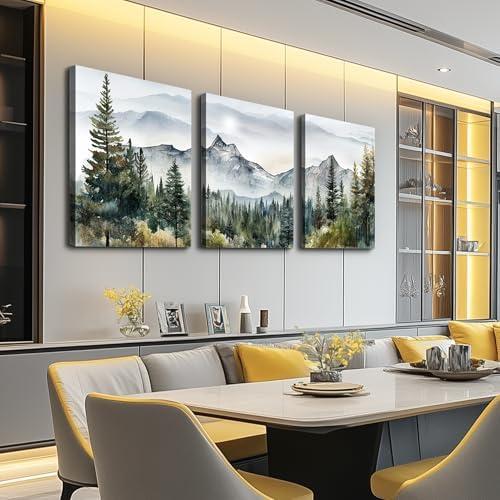 MHARTK66 3 Piece Framed Canvas Art Prints Wall Art for Living Room Modern Wall Decor for Bedroom Office Decor Abstract Mountain Forest Landscapes Ink Painting Ready to Hang Wall Pictures Home Decor - Image 4