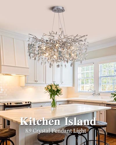 Modern Tree Branch Crystal Chandelier Luxury Silver Crystal Pendant Lighting 30" Contemporary 10-Light Chandeliers for Dining Room Kitchen Bedroom Living Room - Image 2