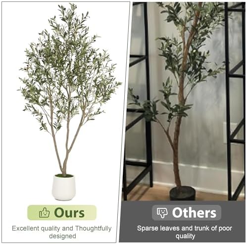 VIVATREES Olive Trees Artificial Indoor, 6FT Tall Faux Olive Tree with White Tall Planter, Artificial Plants with Natural Wood Trunk and Lifelike Fruits for Home Office Decor - Image 5