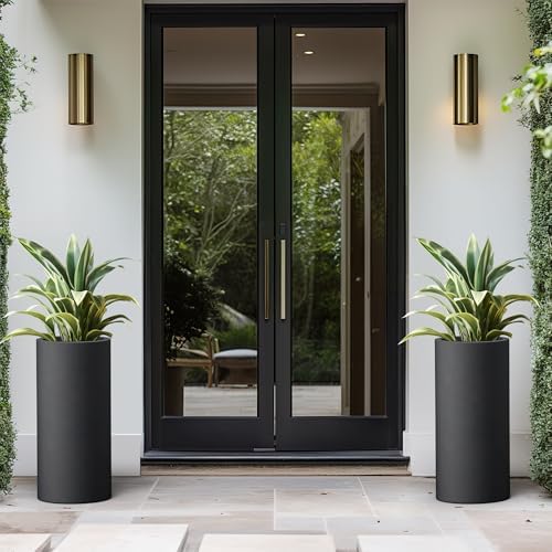 Kante Accent Round Column Black Concrete Planter 23.6" Tall, Outdoor - Image 5