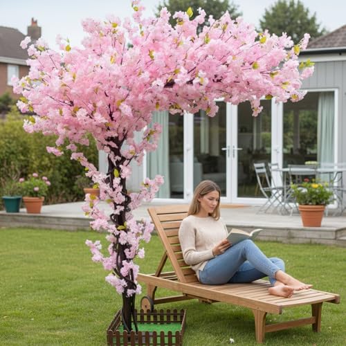 10FT Artificial Pink Cherry Blossom Tree, Faux Pink Cherry Blossom Tree with Dense Flowers and Sturdy Base, Indoor Fake Sakura Plant for Home Decor Living Room Office Wedding Party Event - Image 2