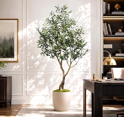 6FT Artificial Olive Tree with Natural Wood Trunk & Lifelike Olives - Image 2