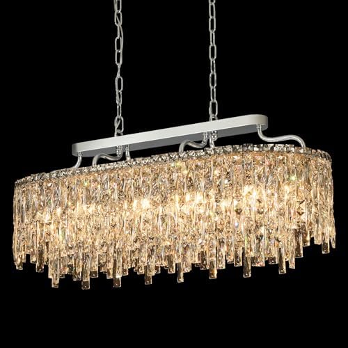 12-Lights Chrome Oval Crystal Chandeliers for Dining Room 36" by NISIDUN