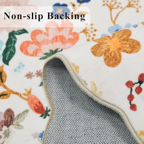 Washable 4x8 Wide Runner Rug: Hallway Entryway Non Slip Scalloped Floral Rug Farmhouse Soft Stain Resistant Carpet for Kitchen Bathroom Bedroom Low Pile Pet Friendly Floor Mat (4x8,Cream) - Image 6