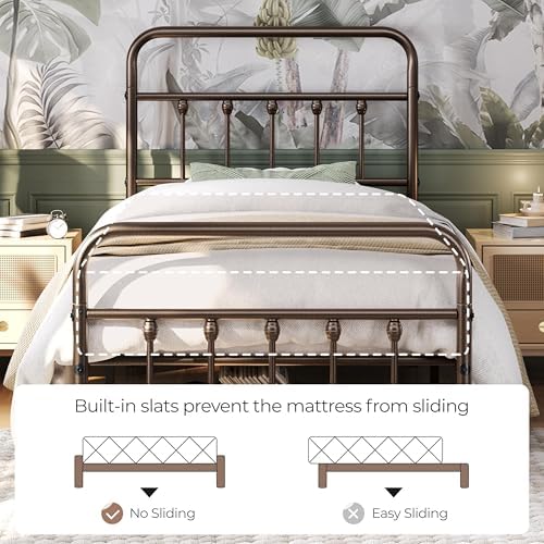 Yaheetech Twin Metal Platform Bed Frame, Victorian Headboard & Footboard - Image 4