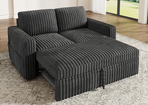 HONBAY Modular Pull Out Sofa Bed,Corduroy Loveseat, Couches for Living Room,Dark Grey by HONBAY