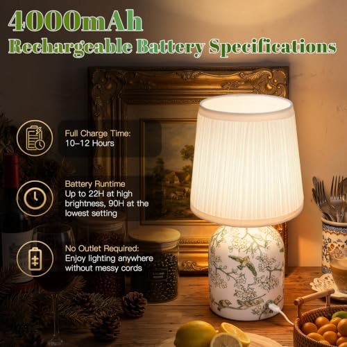ShineTech Rechargeable Cordless Small Ceramic Table Lamps Set of 2, Green - Image 5