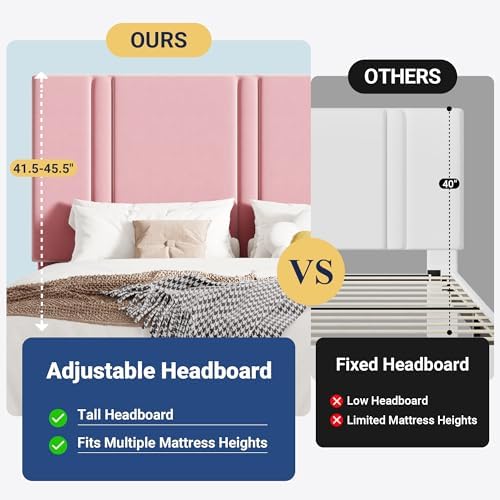 Allewie Full Size Platform Bed Frame with Velvet Upholstered Headboard - Image 6