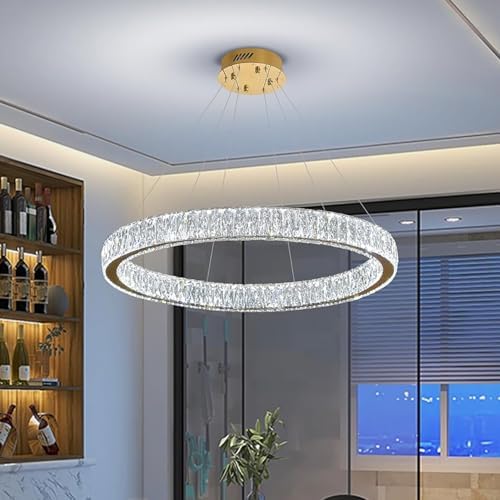 Modern LED Gold Ring Chandelier 31.5" Dimmable Adjustable Crystal Ring Pendant Light for Dining Room Living Room - Image 3
